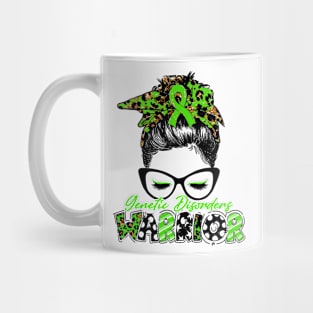 Genetic Disorders Awareness Warrior Women Glasse Messy Bun Leopard Bandana - Happy Mothers Day, Valentines Day Mug